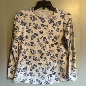 JJill Pure Jill Gray Floral Shirttail tell longsleeve lightweight size Petite XS